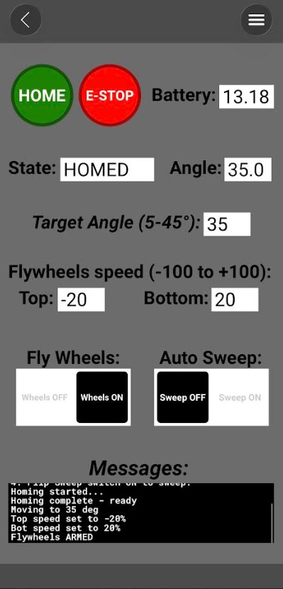 RemoteXY app interface showing the launcher controls