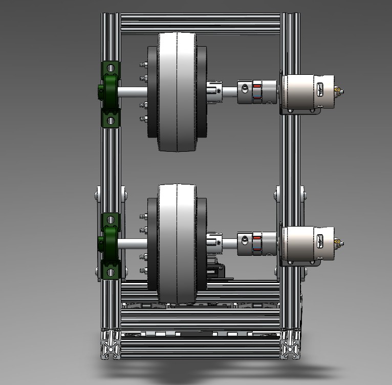 Front view showing the flywheels