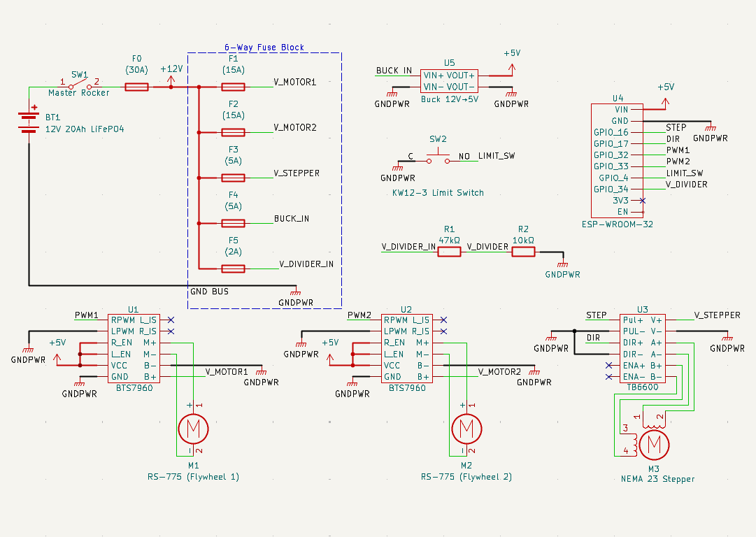 KiCad schematic of the full electrical system