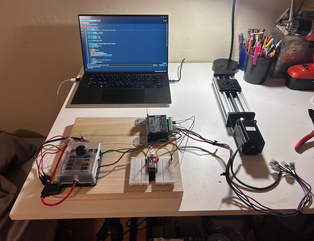 Early prototype, electronics on a bare wood plate